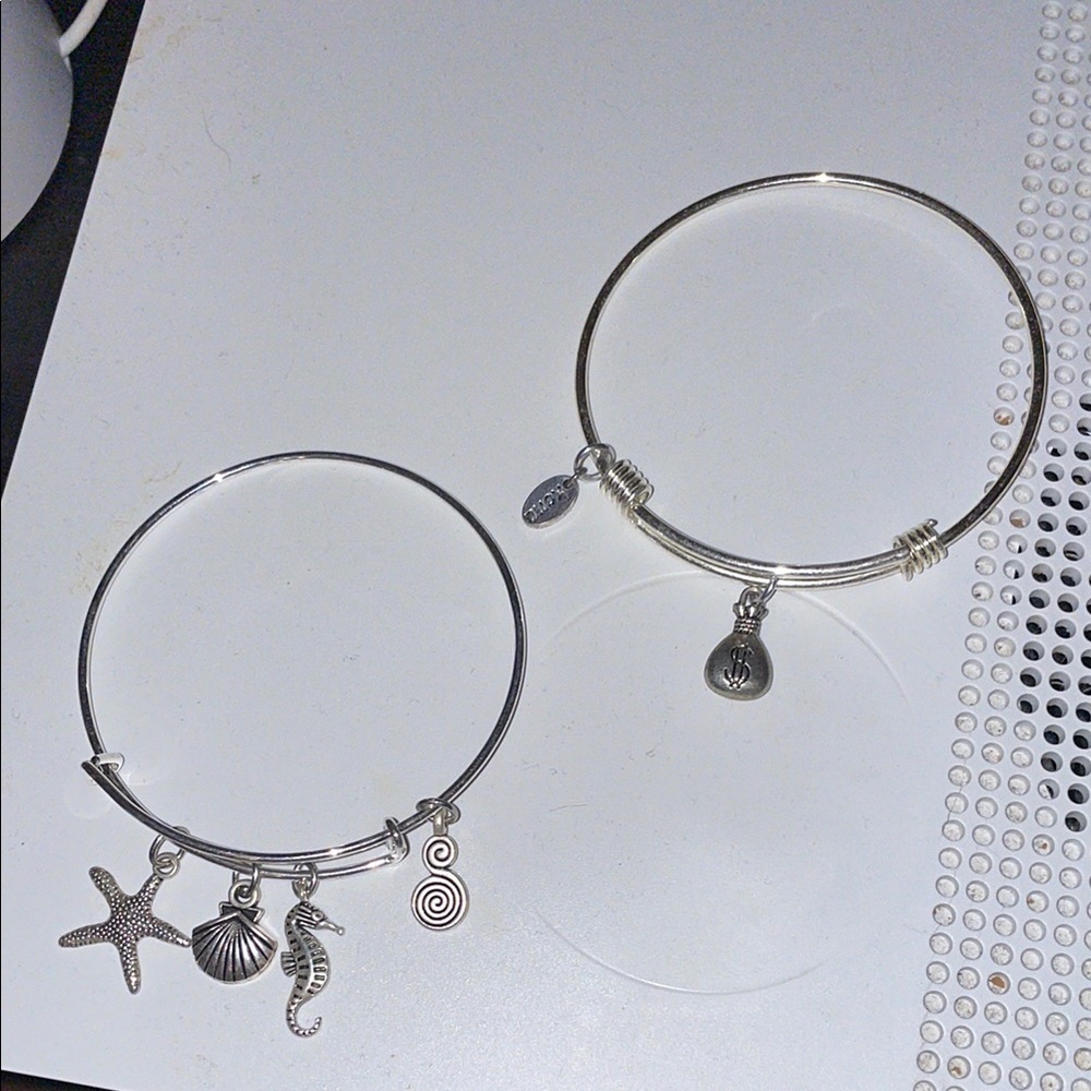 Silver Charm Bangle Bracelet Set